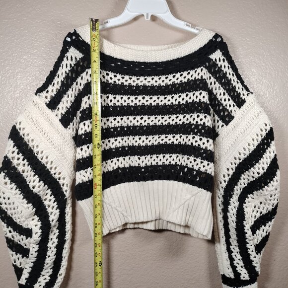 ZARA LIMITED EDITION Striped OPENWORK KNIT Boho Sweater BLACK & WHITE Size L - Picture 8 of 12